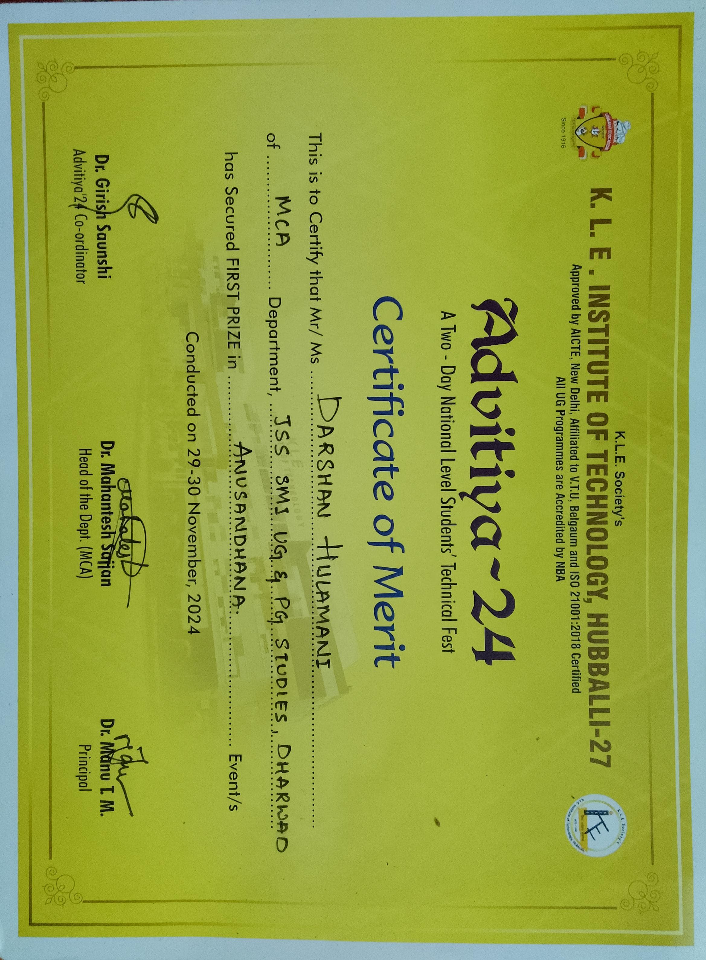 National Level Paper Presentation Award
