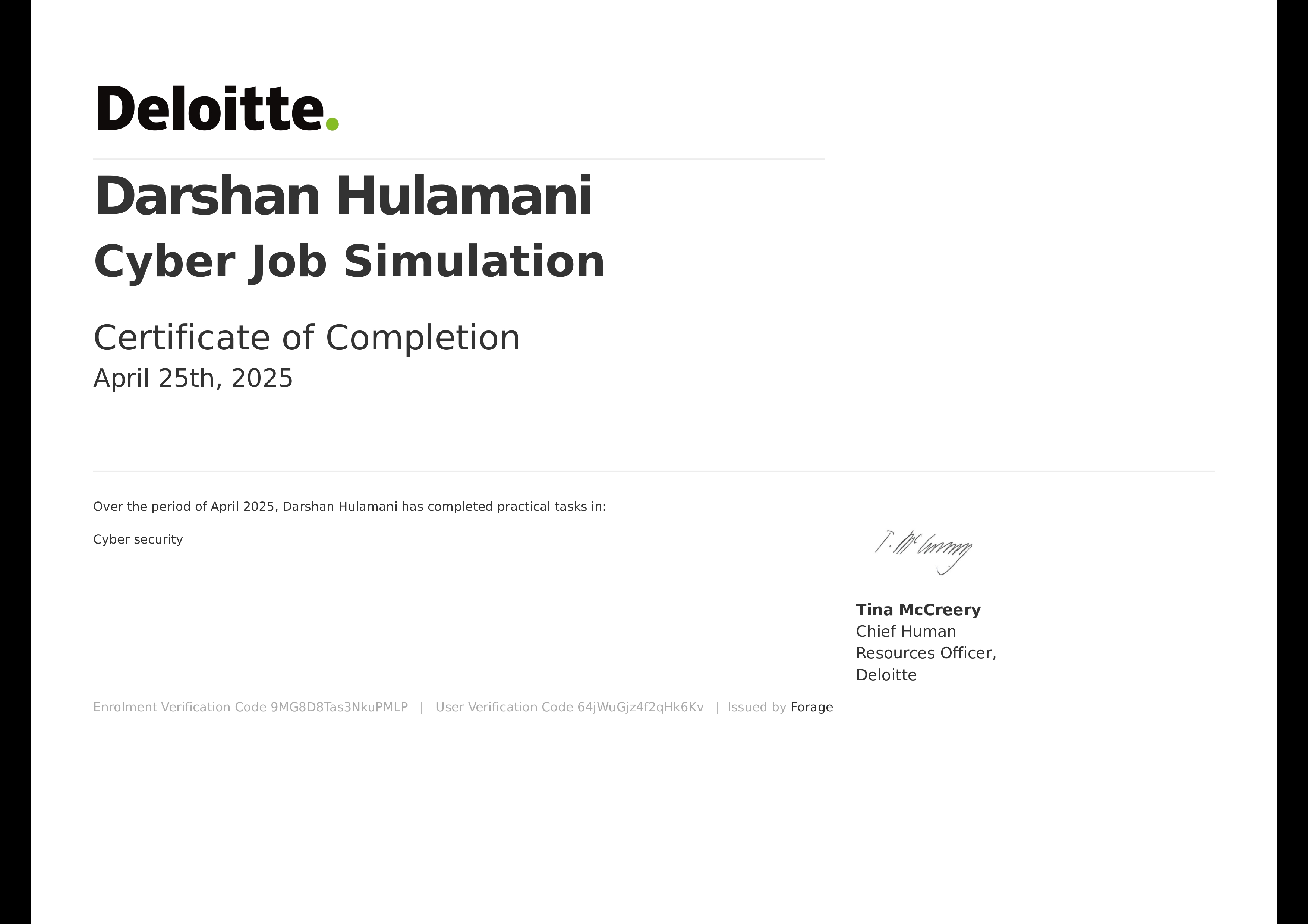 Delliotte Cyber Job Simulation Certificate