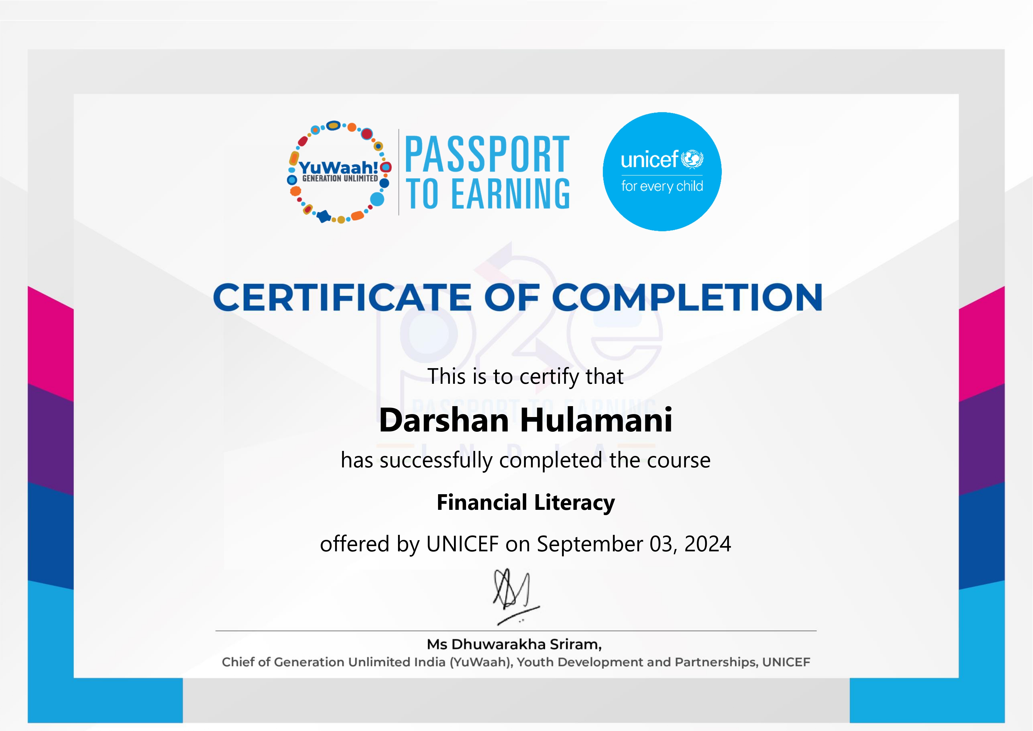 Financial Literacy Certificate
